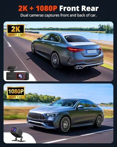 2K Front and Rear Dash Cam with 64GB SD Card for Cars, Wireless WiFi Mini Dash Camera with 1.5" Screen, Support G-Sensor