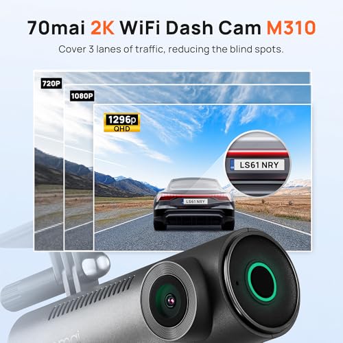 70mai Dash Cam M310 Smart Dash Camera for Cars with 1296P QHD, Built-in WiFi and Wide-Angle Night Vision