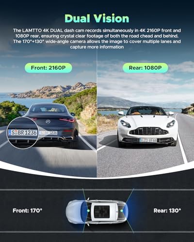 LAMTTO 4K Dash Cam Front and Rear Dual Camera for Night Vision and G-Sensor Recording
| LAMTTO 4K Dash Cam with 5G WiFi